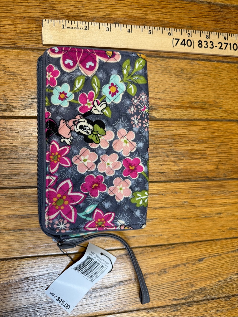 Disney Minnie Mouse Floral Wristlet - Pink Floral on Gray